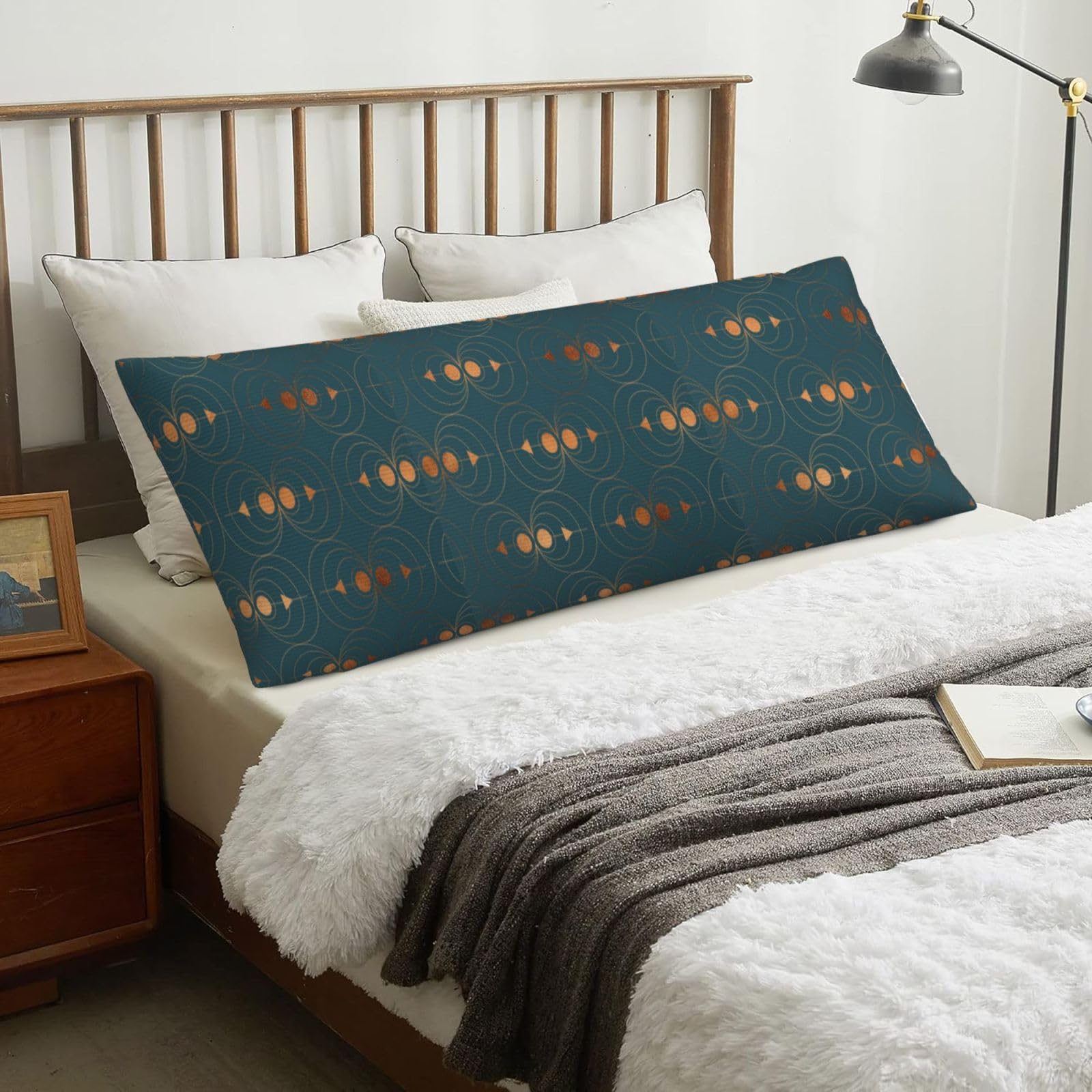 Copper Art Deco On Emerald, Body Pillow Cover with Zipper,Long Body Pillowcase 20 x 60 in