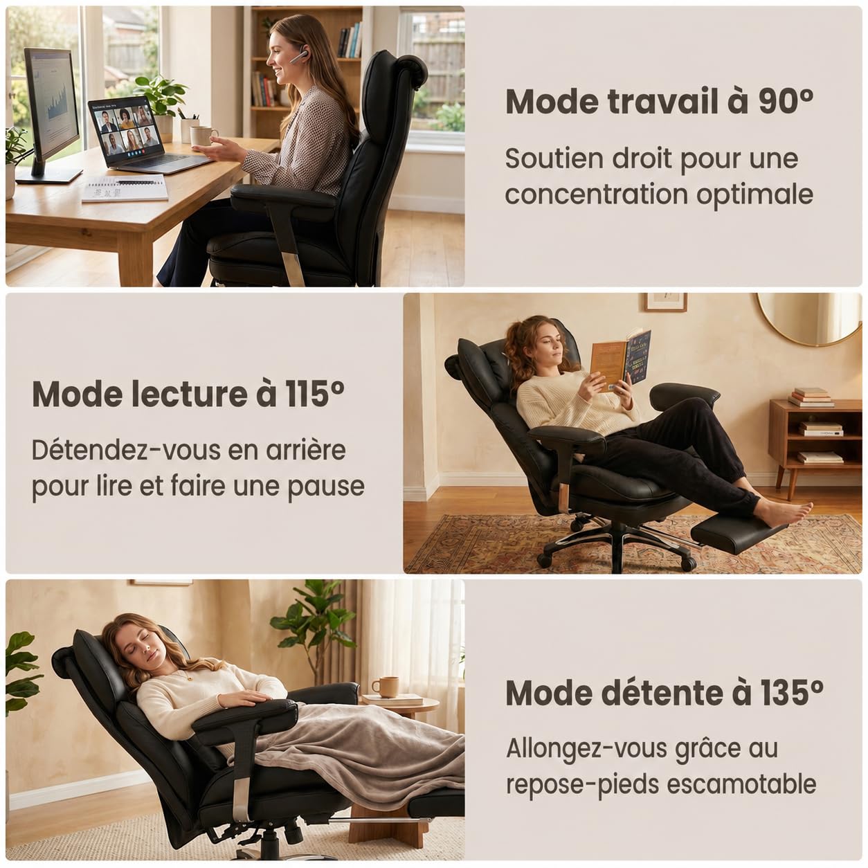 Efomao Fauteuil Gaming Bureau Grande Taille, Chaise Ergonomique en Similicuir PU 200KG, Siège Ordinateur Réglable à Dossier Haut, Pivotant avec Repose-Pieds et Coussin Lombaire