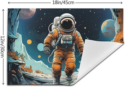 Miniatura 2 de 6 PCS PVC Placemats Set Place Mats Astronaut and Spaceship Non-Slip Weave Place Mats 12" x 18" Farmhouse Table Mat Set for Family Dinners Wedding