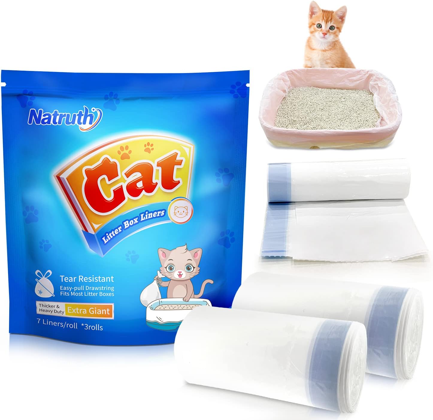 NATRUTH 21 XL Cat Litter Trays Liners, Cat Litter Bag with Drawstrings