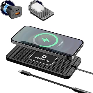 Wireless Charging Pad for Car REESTECQI 15W Wireless Car Charger Pad Type C Wireless Charger Car Non Slip [PD40W Car Charger Incl.] for Airpods iPhone 14/13/12/11 Samsung S22/S21/S20 (30CM Cable)