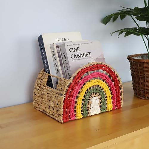 Miniatura 3 de YRMT - Cesta de almacenamiento de mimbre tejida de jacinto de agua para estantes, despensa, decoración de arco iris, cesta de almacenamiento