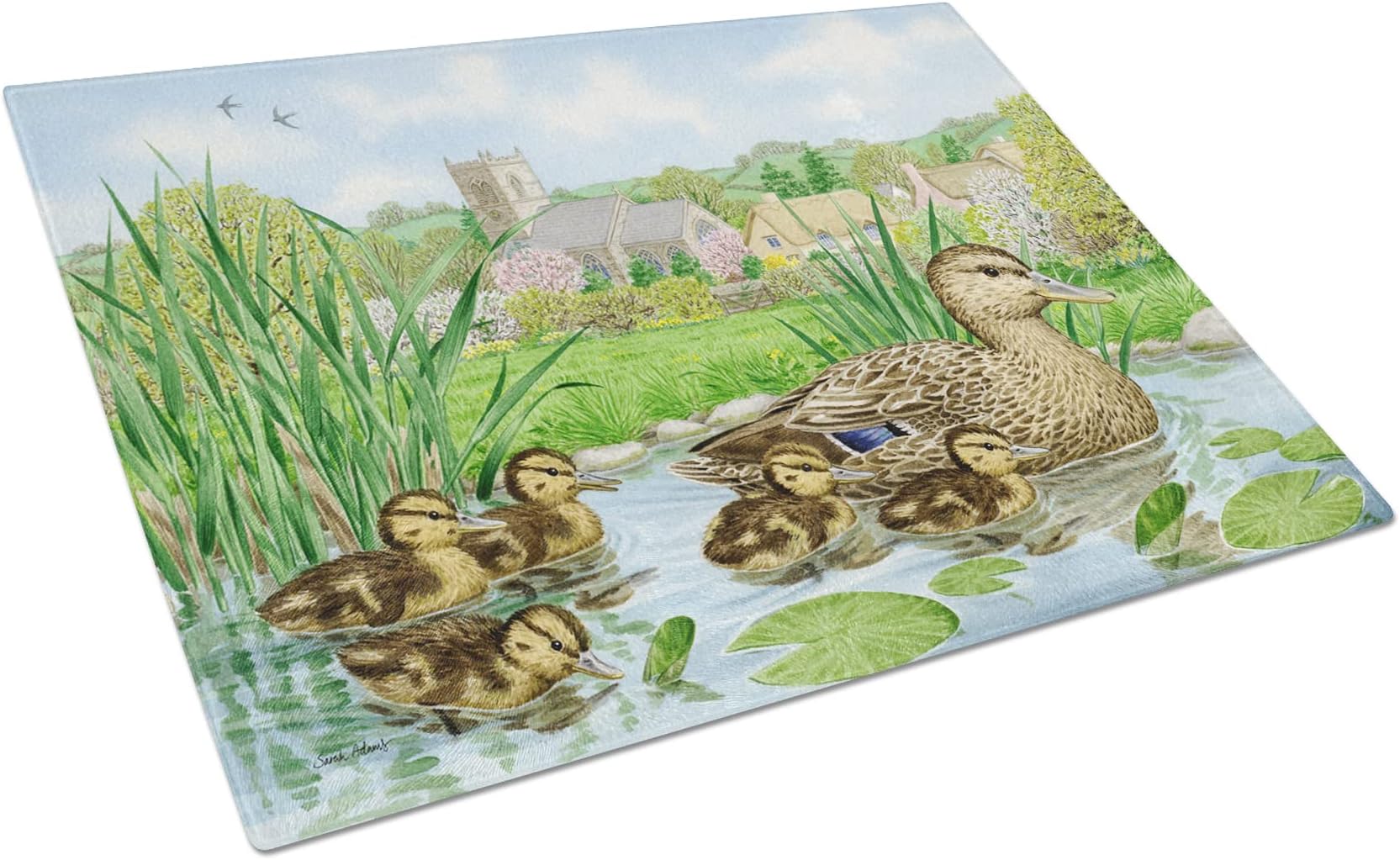 Caroline's Treasures ASA2178LCB Mallard Duck Glass Cutting Board Large Decorative Tempered Glass Kitchen Cutting and Serving Board Large Size Chopping Board