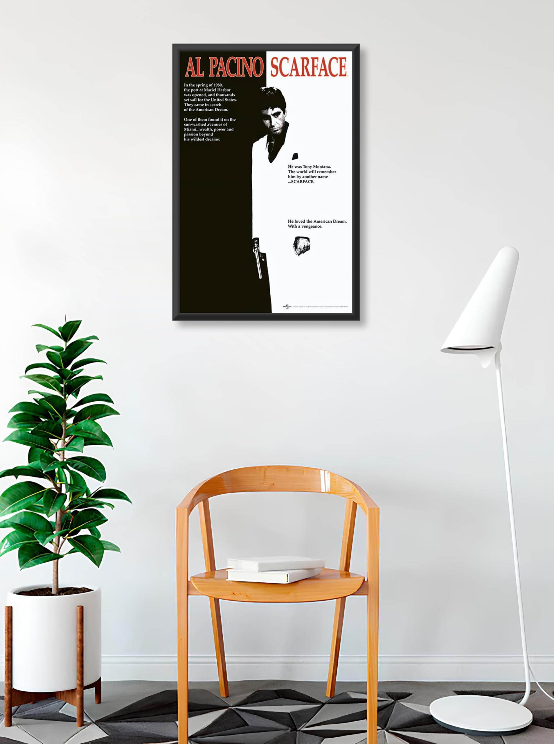 BUY ART FOR LESS Poster del film Scarface con licenza ufficiale, 61 x 91 cm, robusta cornice in legno con plexiglass, pronto da appendere