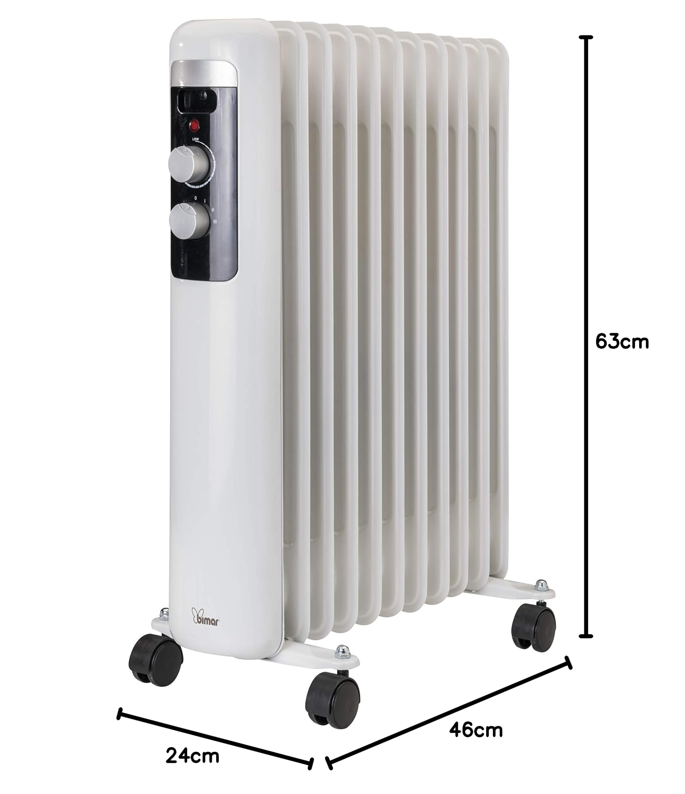 Radiador de aceite 2500 W con 11 elementos calefactores 4 ruedas giratorias y asa integrada Termosifón eléctrico de convección natural