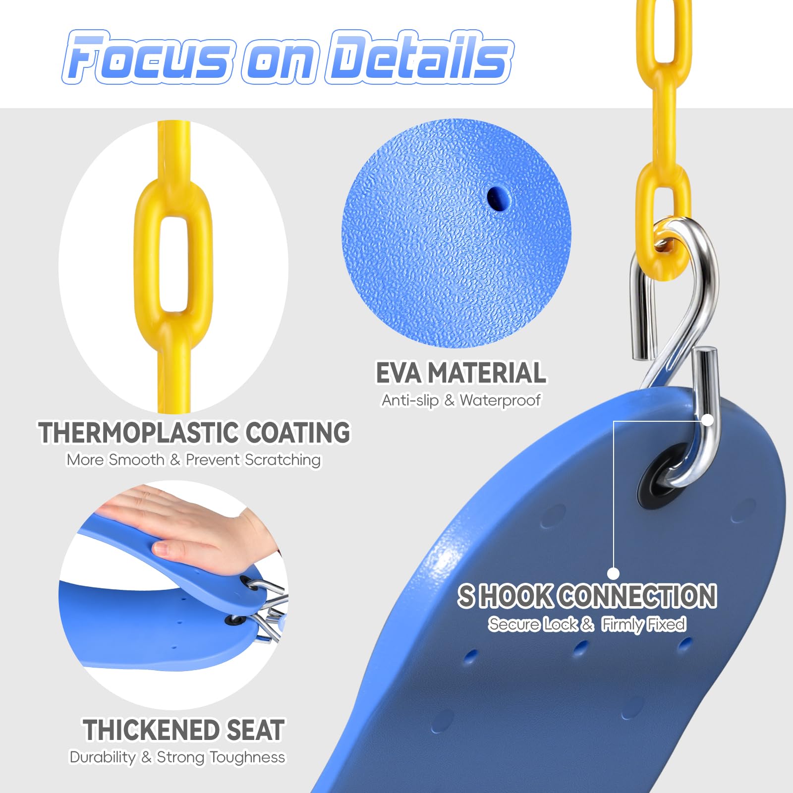 SEKKVY Sedili a dondolo con catene resistenti da 167,6 cm, accessori di ricambio per altalene con ganci a scatto, supporto per altalene per bambini, 113,4 kg, per parco giochi all'aperto, altalena