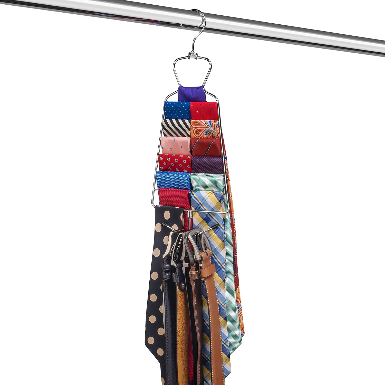 USTECH Multi-Purpose Space-Saving Hanger with Bottom Spinner Hook | Scarf and Tie Holder with Top Folding Hook | Metal Closet Organizer for Men and Women | Chrome Finish for Durability | Pack of 2