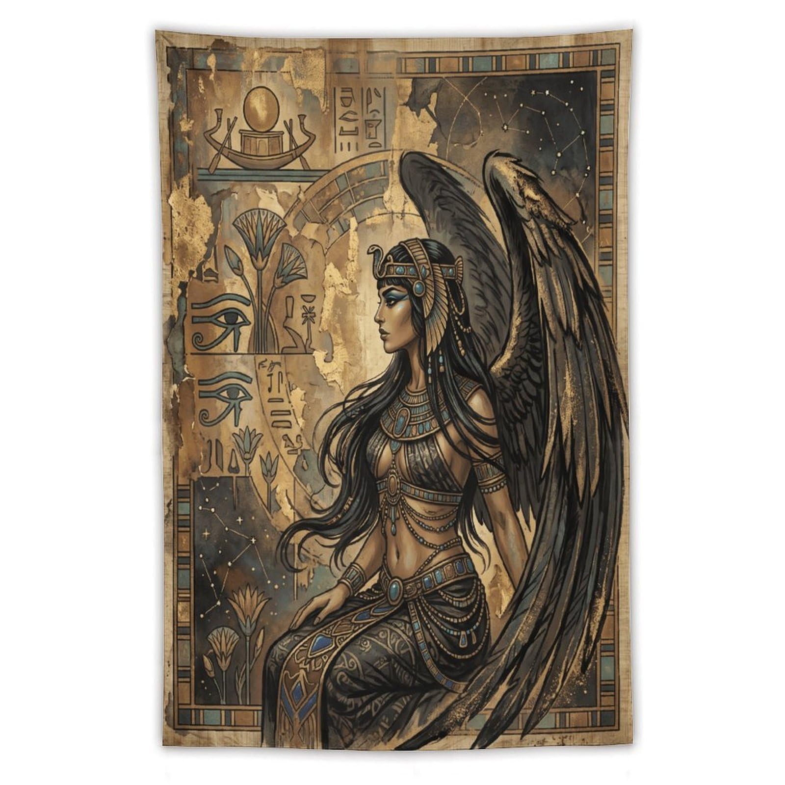 W7C8U2X3 Egyptian Winged Goddess Portrait Wall Tapestry, Apartment