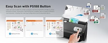 Plustek PS188 Desktop Document Scanner - 30ppm Duplex Scanning - Double Sided with 50 sheet Automatic Document Feeder