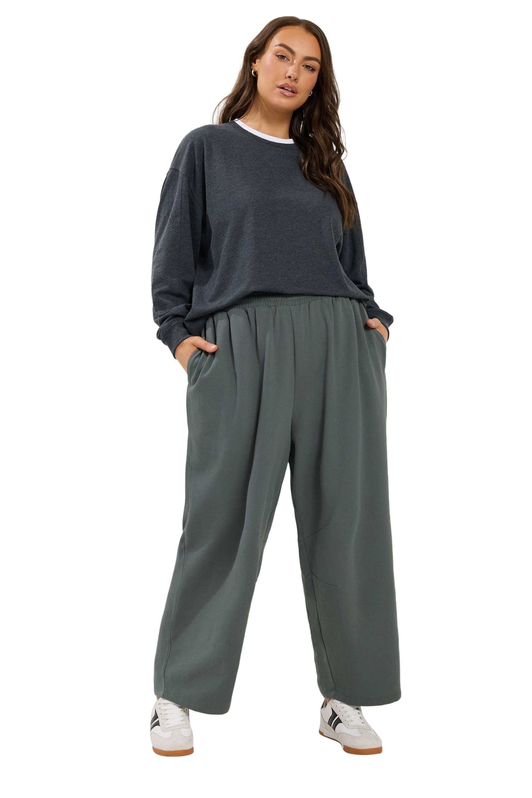 Yours Curve Barrel Leg Joggers - Women's - Plus Size Curve Grey