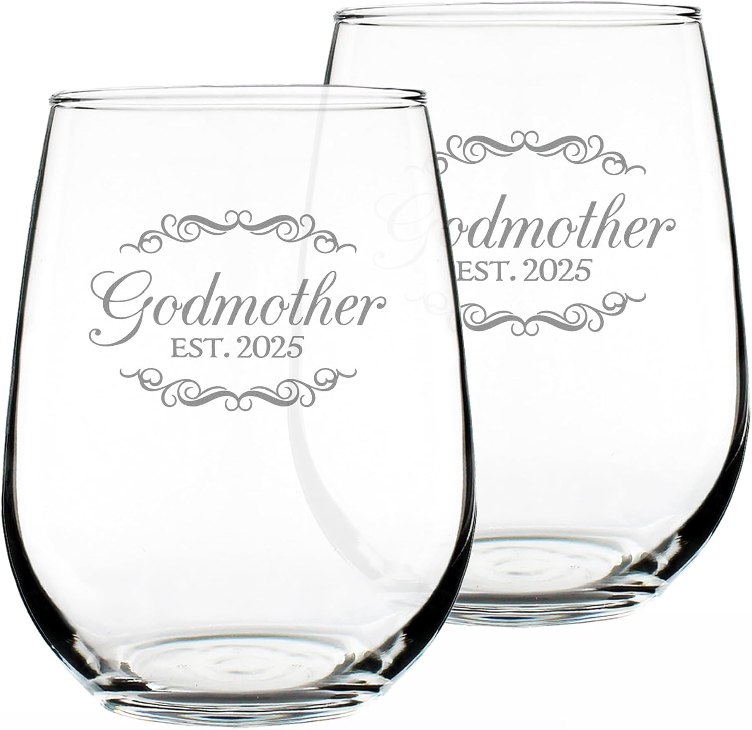 Custom Godmother Est 20XX - New Godmother Stemless Wine Glass Proposal Gift for First Time Godparents - Personalized Decorative 17 Oz Large Glasses