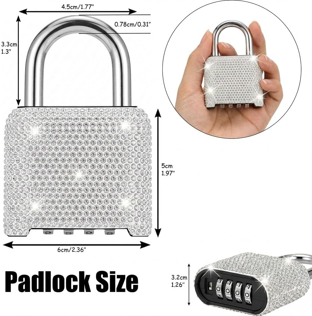 Combination Locks Bling Combo Lock for Gym Locker 4 Digit Number Lock with Code Outdoor Padlock for Gate,Shed(Silver)