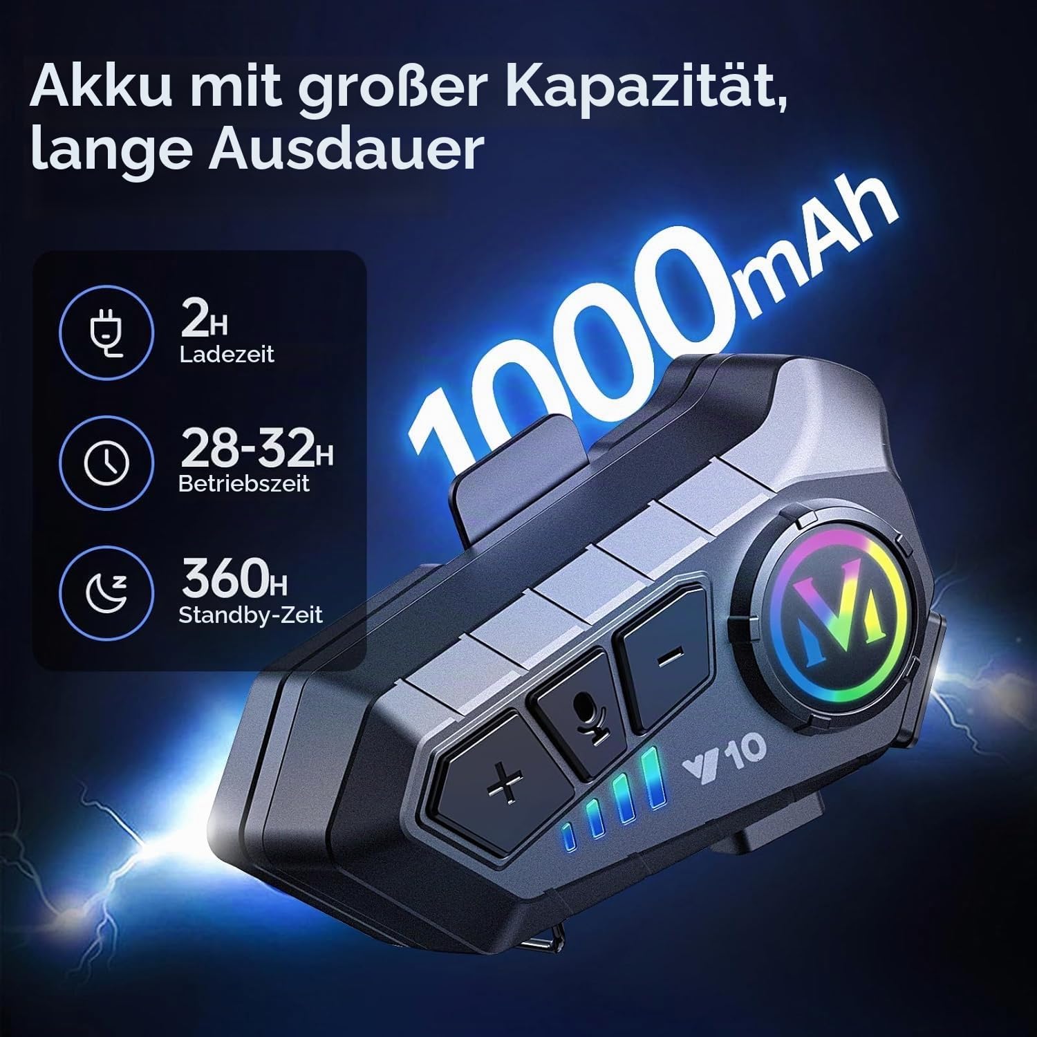 Motorradhelm Bluetooth Motorrad Helm Headset Motorcycle Helmet Bluetooth Headset Wireless DSP&CVC Geräuschunterdrückung High Sound Quality System Motorradfahren/Skifahren/Radfahren 1000mAh Y10