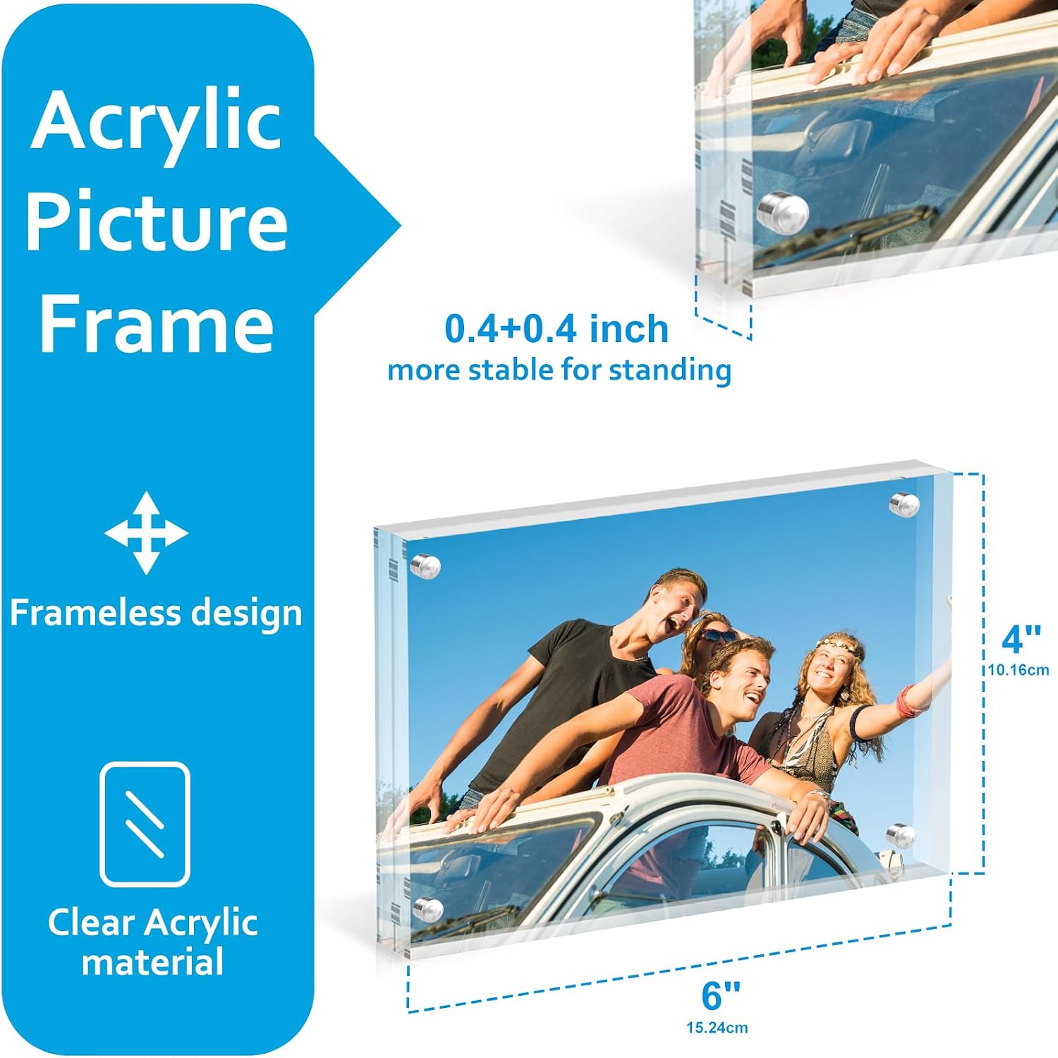 4 * 6 Acrylic Block Picture Frames, 20mm Thick Freestanding Double-Sided Magnetic Holder, Frameless Modern Clear Square Photo Frame for Desktop Display, Office Decor & Tabletop Decor