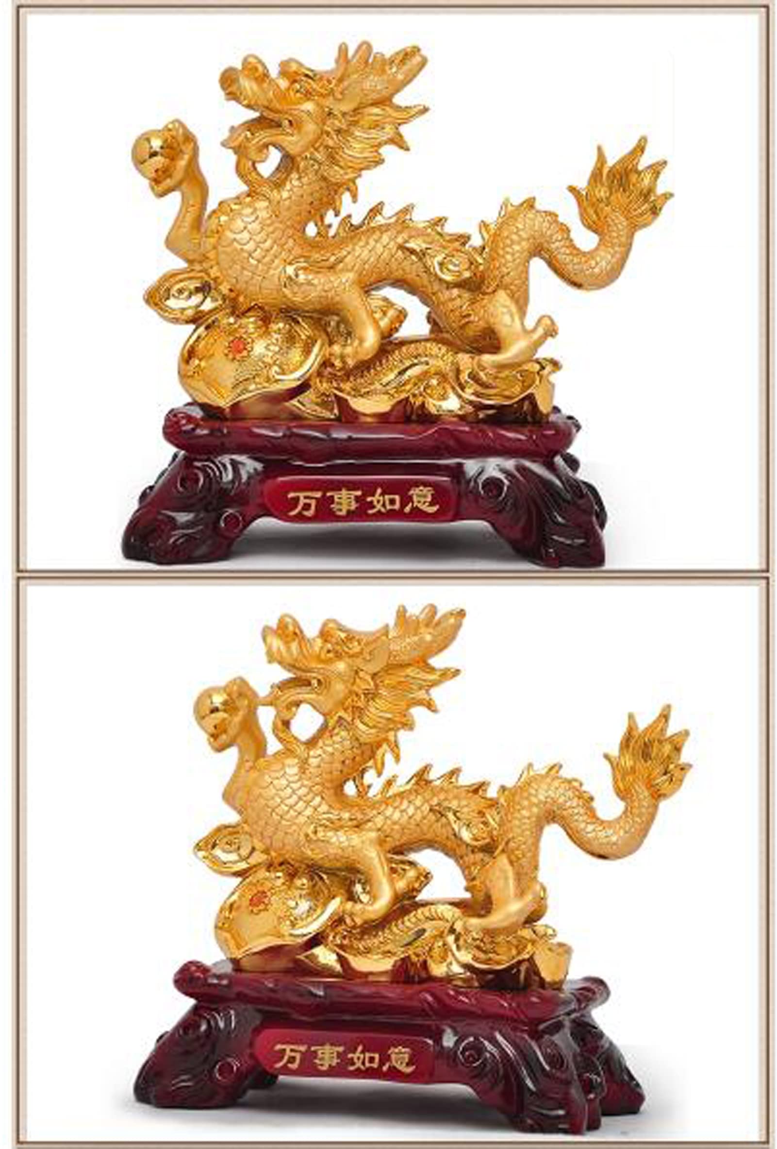 Feng Shui Geld Glück Glücklicher Vermögen Reichtum Chinesische Drache Statue Münze Home Büro Dekoration Tischtischornamente Gute Glücksgeschenke, Harz,Gold,20 * 10 * 20cm