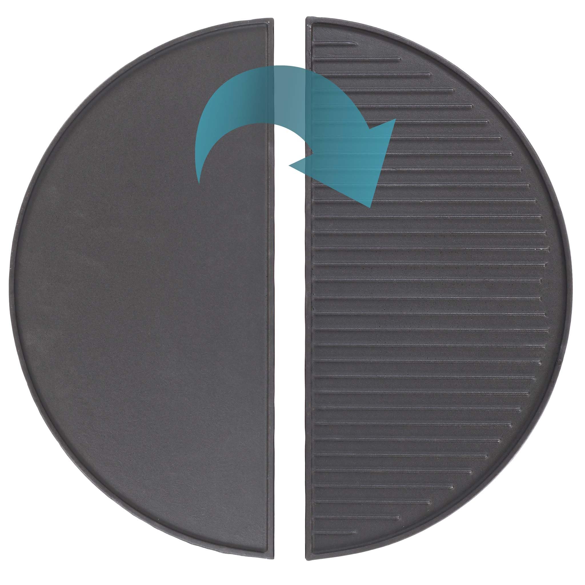 Wiltec Set 1x parrilla y 1x plancha semicirculares de hierro fundido 55 x 26,5 x 0,9 cm para barbacoa, barbecue, BBQ, para carnes, pescados y verduras, fácil de limpiar