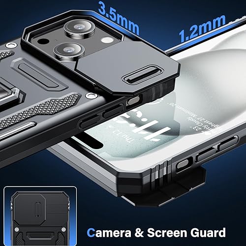 Miniatura 6 de Casus - Funda diseñada para iPhone HH Plus con protector de pantalla de grado militar, a prueba de golpes, funda deslizante para cámara con anillo