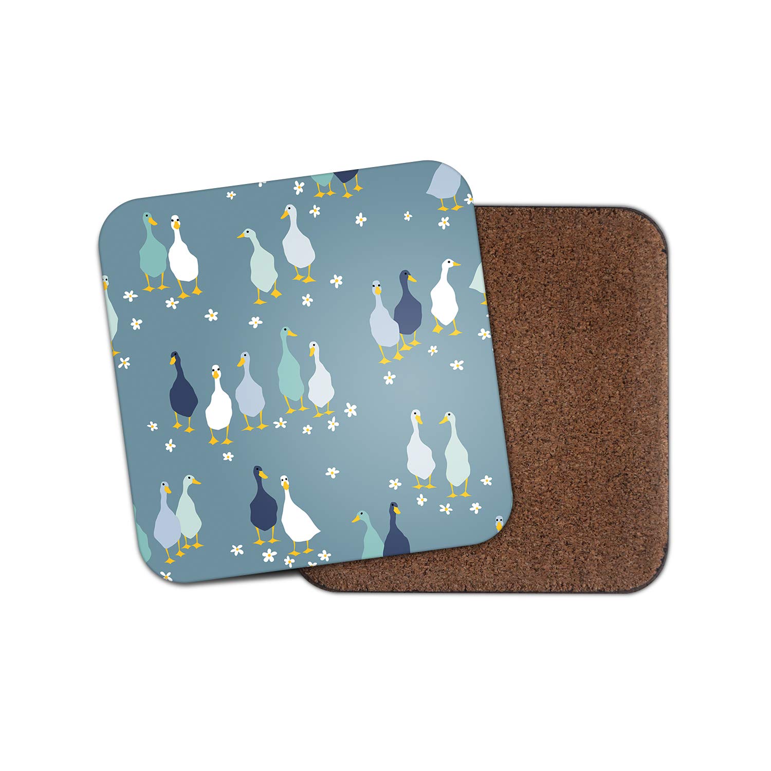 1 x Pretty Duck Print Coaster - Birds Goose Farm Mum Cute Animals Blue #15994