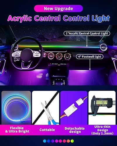 Miniatura 3 de Luz LED para interior de automóvil, RGB Dreamcolor interior de sincronización de música, tira de luz para debajo del tablero, tira de luz acrílica