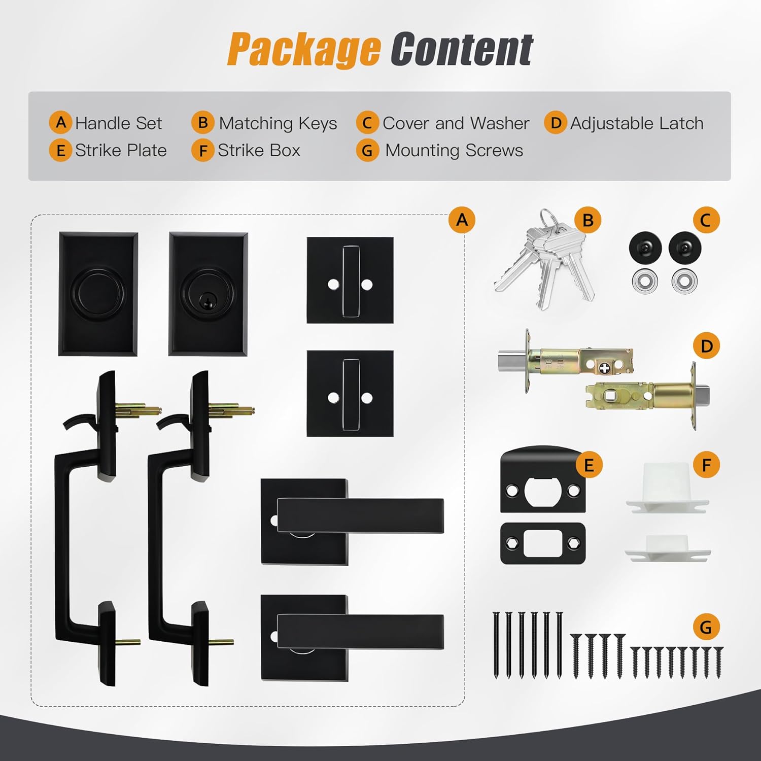 Double Front Door Lock Set, Square Heavy Duty Double Door Handle with Dummy, Entry Handleset with Deadbolt Combo, Double Door Lock Set for Front or Office Doors, Matte Black