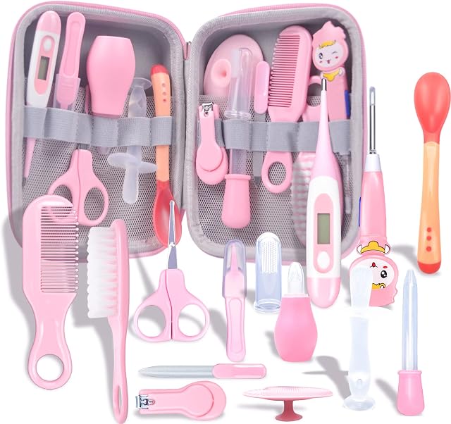 Baby Grooming Kit Newborn, MKNZOME 14pcs Baby Essentials Portable Baby Healthcare Kit with Storage Case Baby Care Kit Nursery Baby Nail Kit for Newborn Infant Toddler Healthcare & Grooming