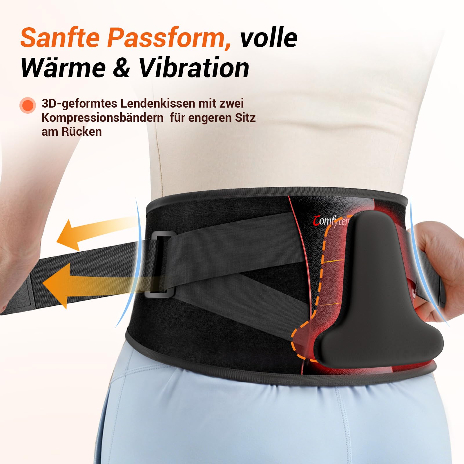 Comfytemp Infrarot Wärmegürtel kabellos 3D Rückenstütze, Vibrationsmassage | 170cm Heizgürtel mit 5000mAh Akku, Rückenwärmer Heizkissen Rücken mit Kompressionsband, Geschenk für Papa Mama Frauen Männer