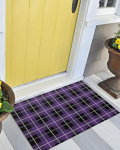 Miniatura 7 de Tapetes para interiores y exteriores, tapete de Halloween a cuadros morados y negros, antideslizante, absorbente, resistente a la suciedad, tapete
