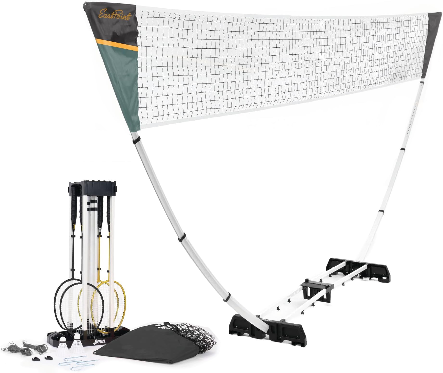 EastPoint Easy Setup Badminton Set - 5 ft Net, 4 Rackets, 2 Shuttlecocks - Quick Setup Net for Backyard Games - Steel Shaft Badminton Rackets for Family Games - Durable Shuttlecocks for Outdoor Sports
