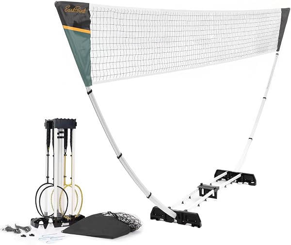 EastPoint Easy Setup Badminton Set - 15 ft Net, 4 Rackets, 2 Shuttlecocks - Quick Setup Net for Backyard Games - Steel S