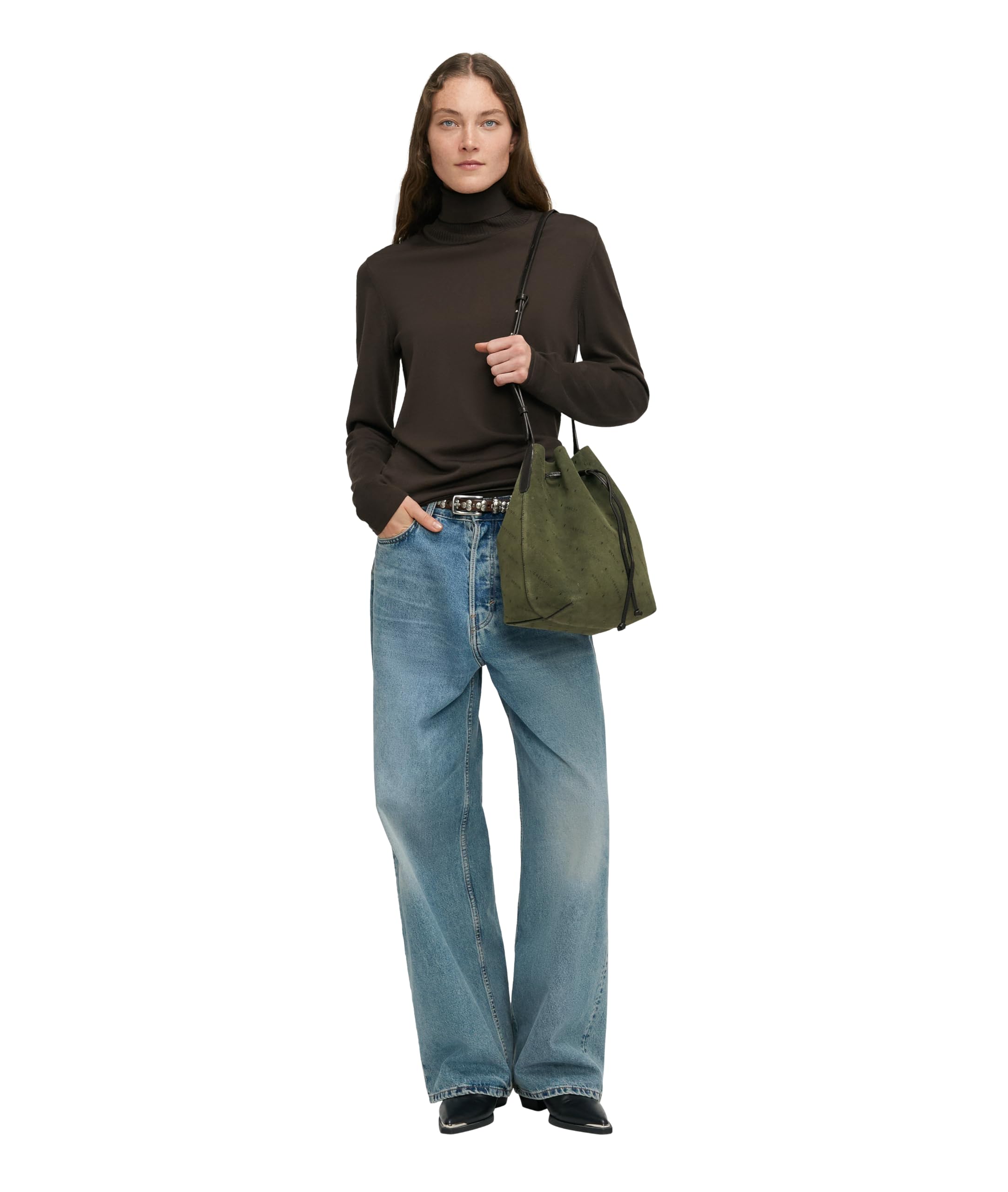 LIEBESKIND Berlin Bucketbag M MONOGRAM Suede forest