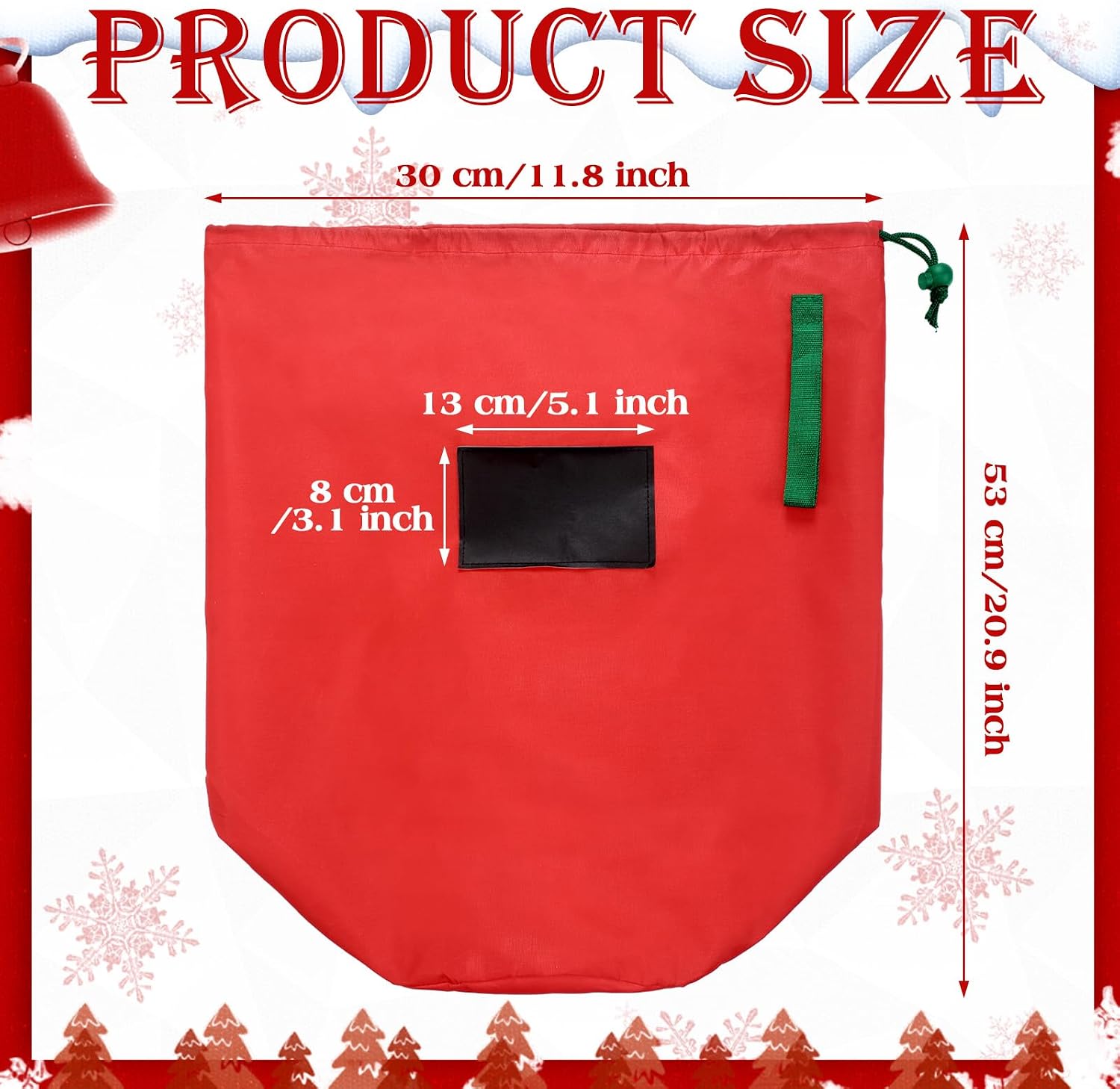 3 Pcs Christmas Storage Bags 21x12" Drawstring Waterproof,Red image 2