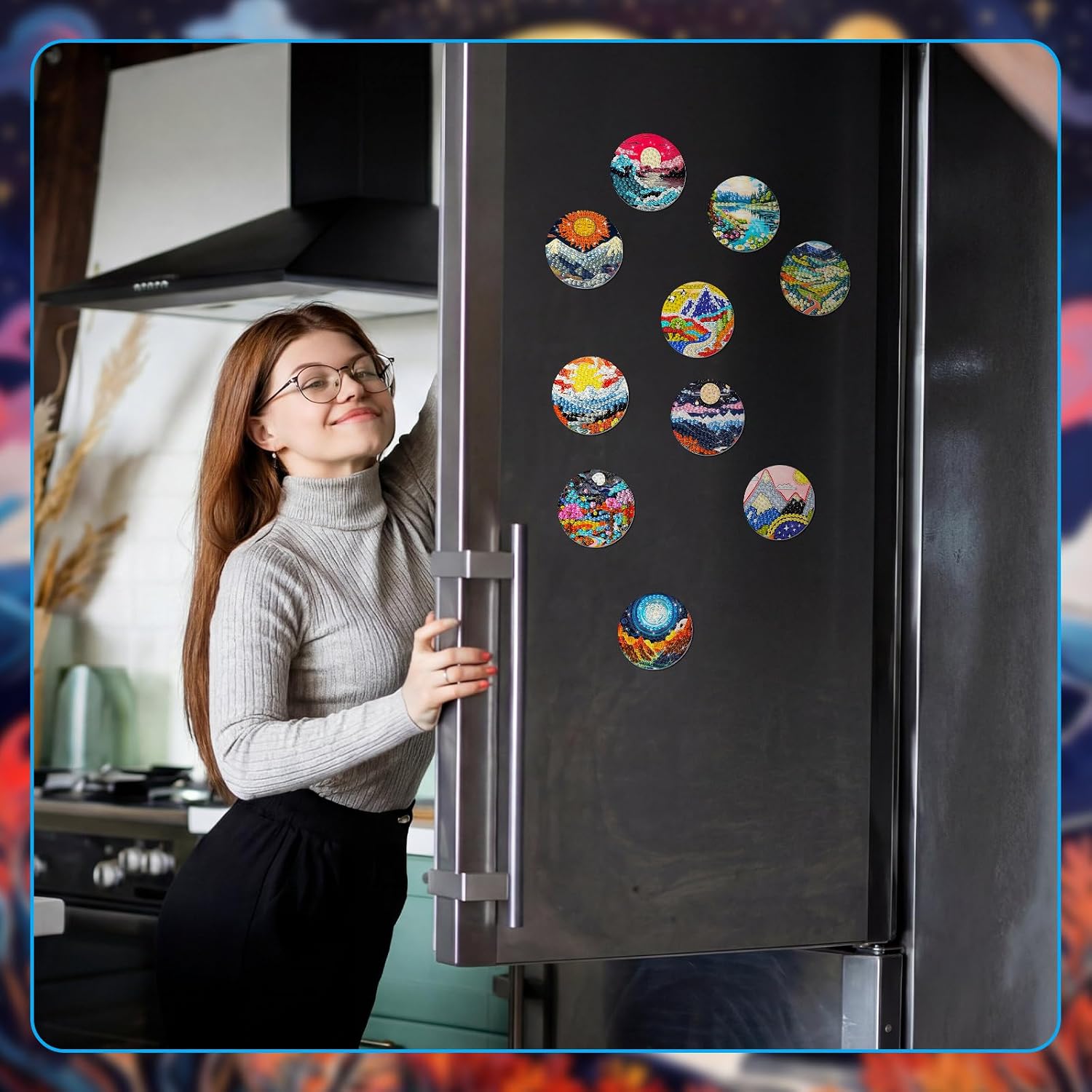 Motipuns 30 Pcs Magnetic Diamond Art Painting Abstract Landscape Magnets Fridge Diamond Art Painting Kits Sticker Magnet DIY Craft for Adult Beginner Souvenir Gift Office Home Decor