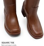 DREAM PAIRS Women's Knee High Square Toe Mid Calf Boots Retro Western Banana motorcycle Pull On Comfortable Low Block Heel Fashion Boots for Dress