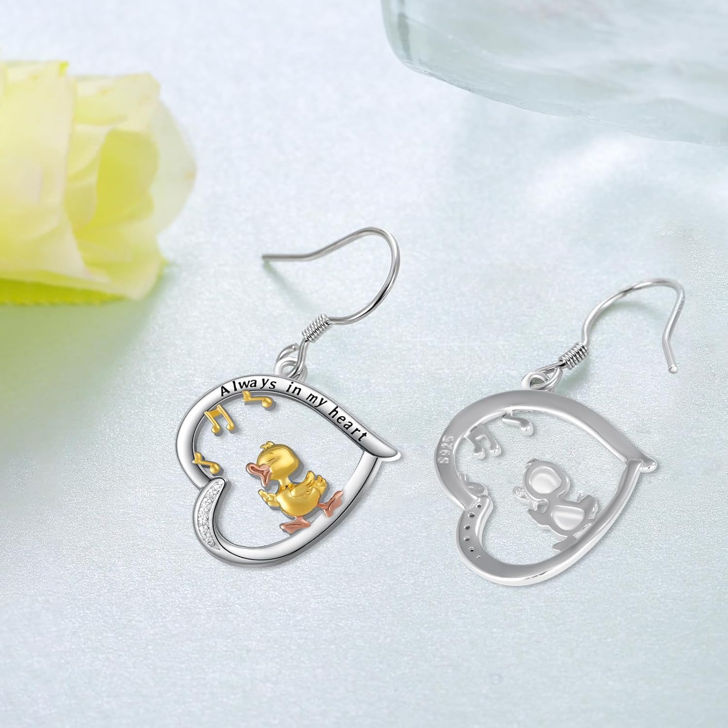 Duck Earrings 925 Sterling Silver Duck Dangle Earrings Cute Animal Jewelry Gift for Women - Image 2