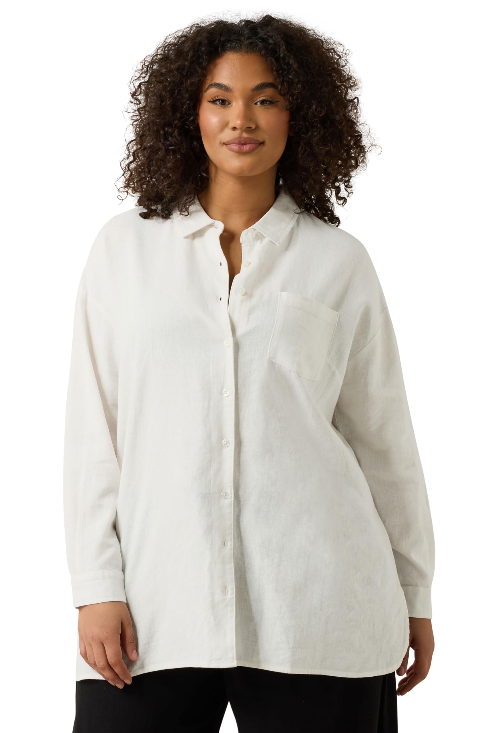Evans Women's White Plus Long Sleeve Premium Linen Shirt Size 22-24