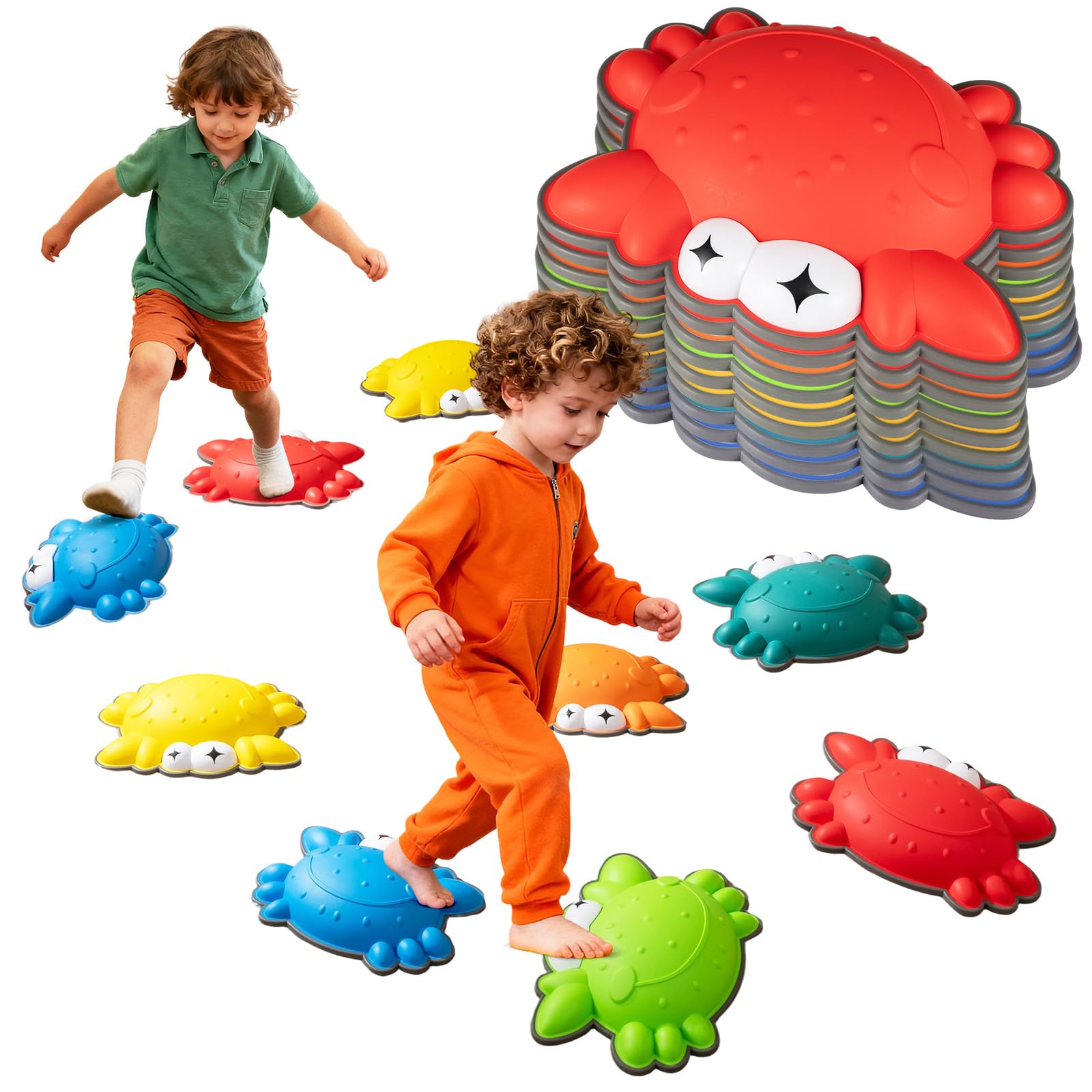 COSTWAY 9 Pierres d'équilibre Empilables Enfant en Forme Crabe avec Bord TPE, Parcours Motricité Enfant avec Motif Antidérapant, Jouet Sensoriel Intérieur & Extérieur, Charge 80kg pour 3 Ans+