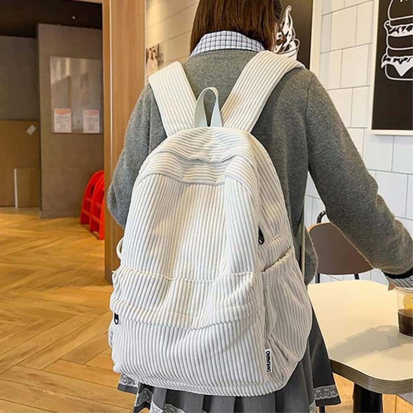 WANGSHUO Bolsa Mochila Casual De Color Sólido Corduroy Ligera Gran Capacidad Elegante para Viajes Escolares Uso Diario Al Aire Libre