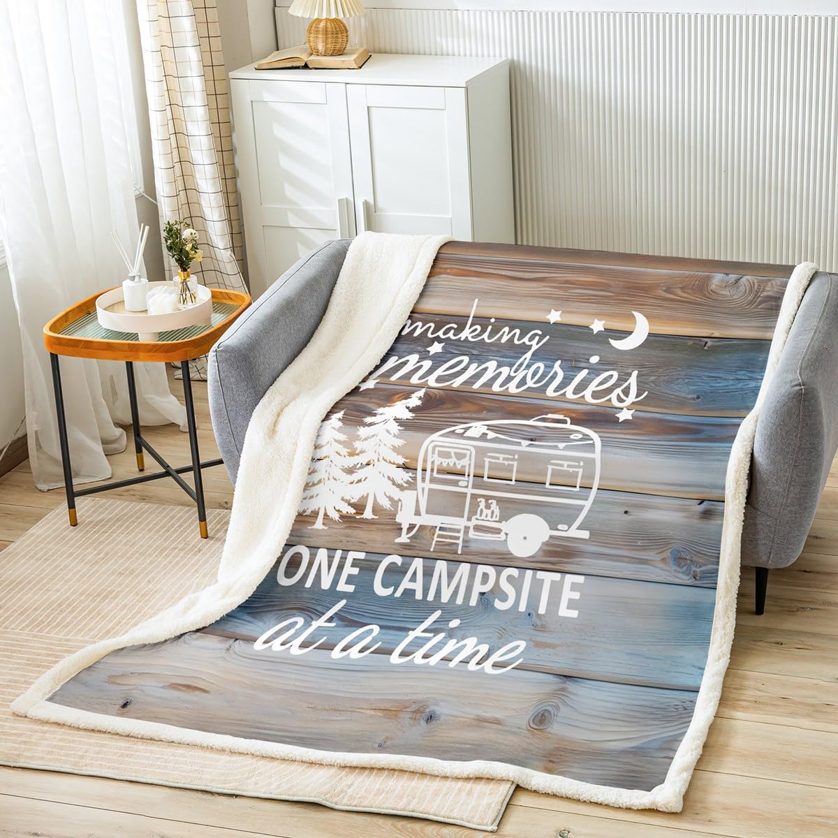 Camper Throw Blanket,Camping Themed Blanket for Travel Trailers,RV Camping Car Fleece Blanket 60