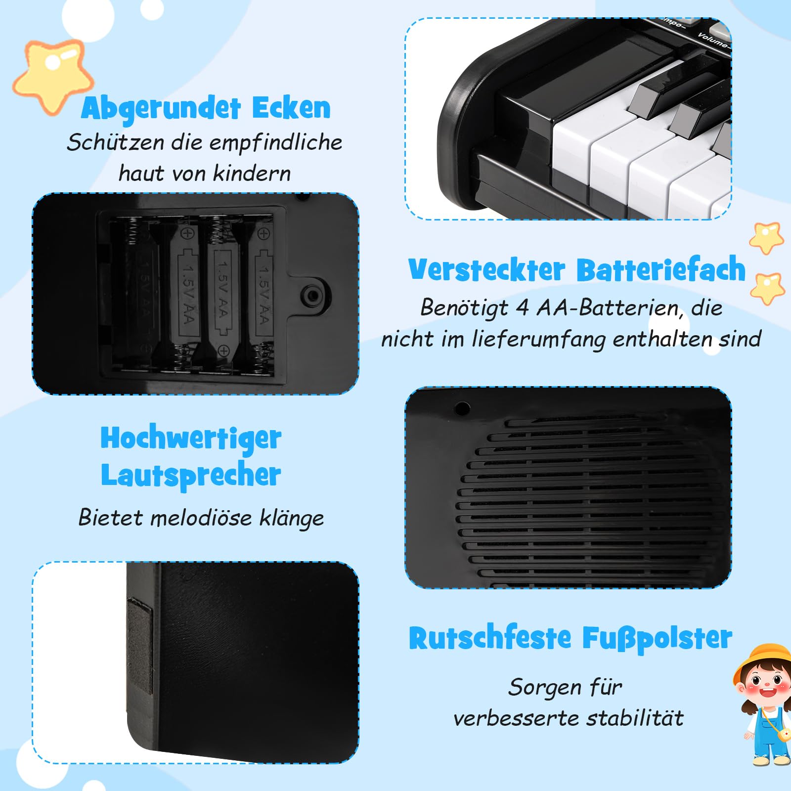 COSTWAY 25 Tasten Keyboard Kinder, Kinderklavier Holz mit Notenständer & Lehrmodus, Kinderpiano mit Einstellbarer Geschwindigkeit & Lautstärke, Mini Klaviertastatur für Kinder ab 3 Jahren (Schwarz)