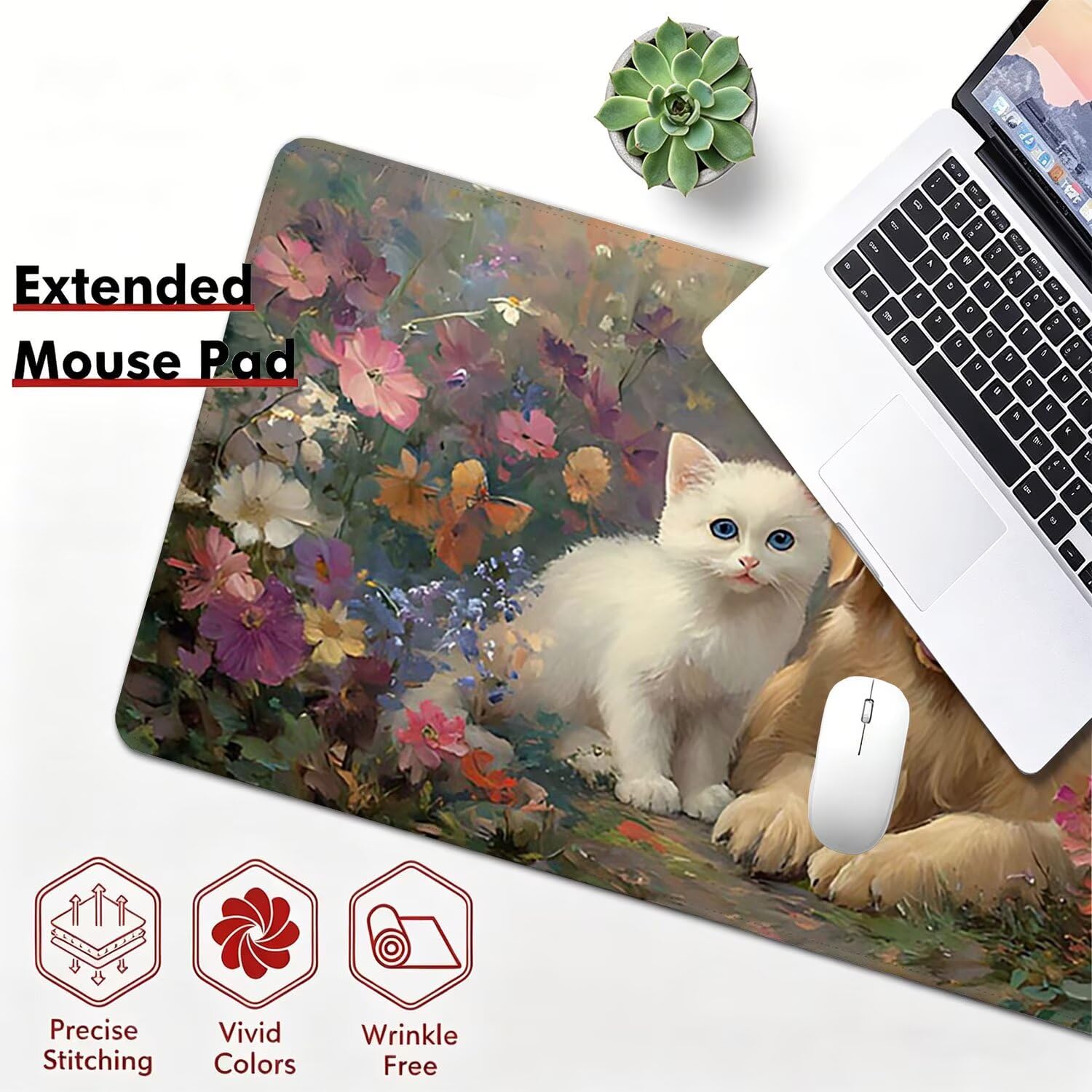 Tappetino Mouse Gaming XXL, Mousepad 1200x600x4mm cane gatto 0x0-181 | Tappetino Scrivania con Base in Gomma Antiscivolo Bordi Cuciti per Computer, PC, Migliora la Precisione e la Velocità
