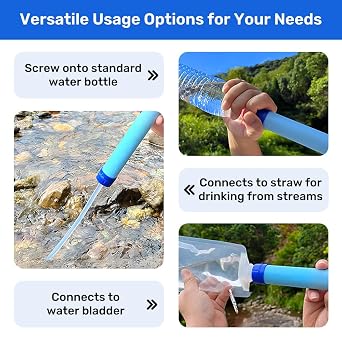 HOTUT Water Filter Straw, 0.01 Micron Personal Water Filter Survival Portable Gear with Water Bag, Portable Water Purification for Hiking, Camping, Travel, Outdoors & Emergency Use, Blue, 3 Pack