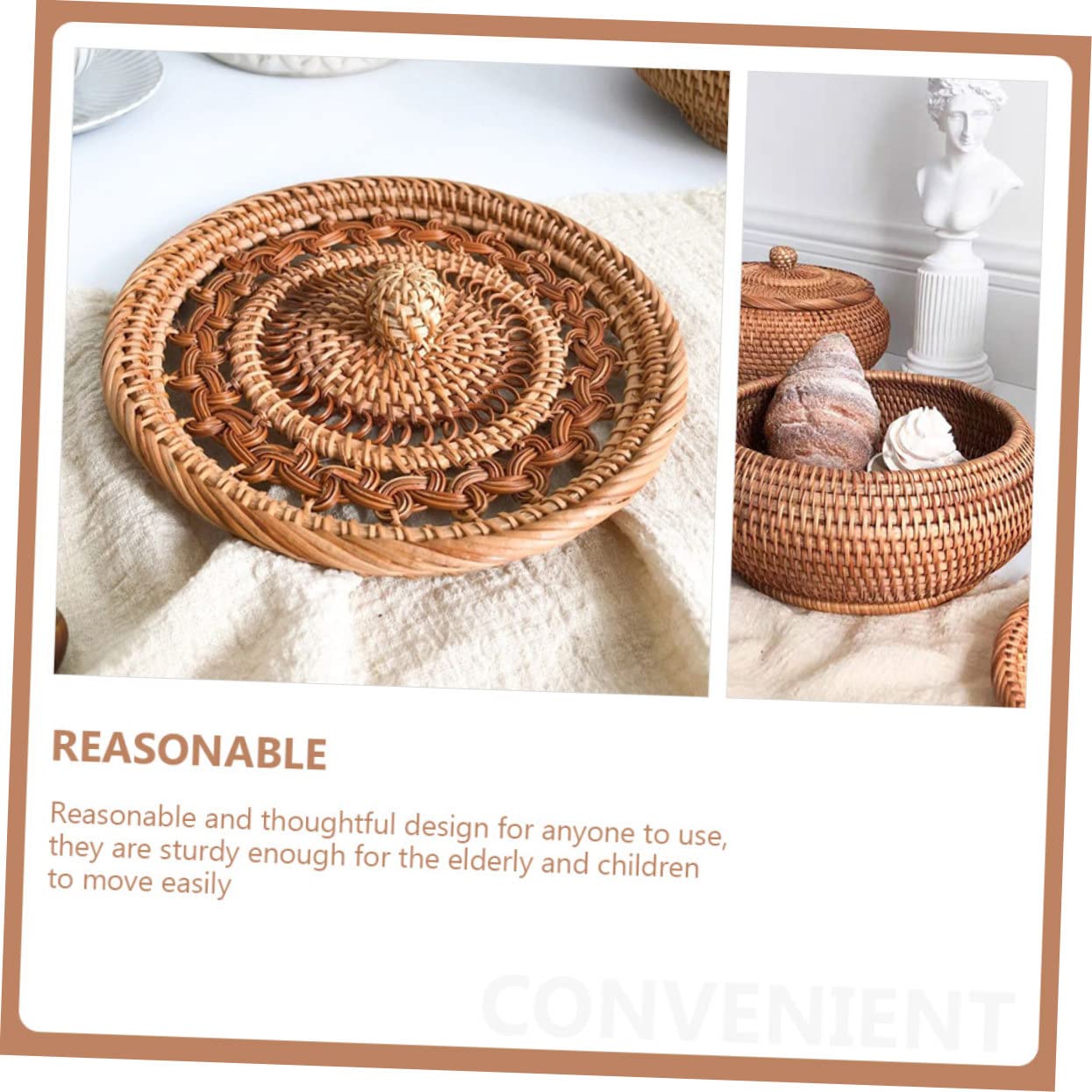 Amosfun Scatola Porta Dolci Coperchio come Regalo di Compleanno Robusta e Capiente in Rattan Intrecciato per Snack e Dolcetti lo Studio
