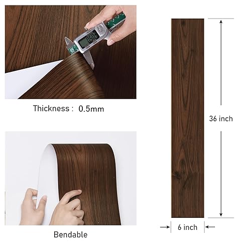 Miniatura 8 de Wallercity Azulejos de suelo impermeables de 36 x 6 pulgadas, suelo de vinilo marrón rojizo para despegar y pegar para baño, azulejos adhesivos