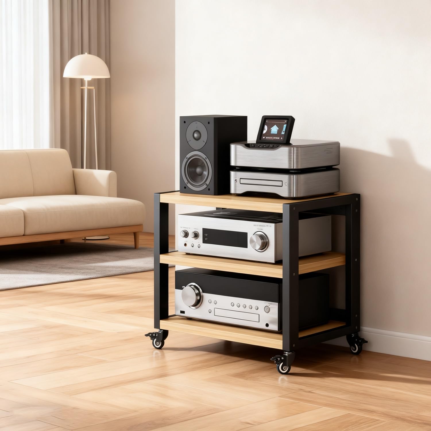 Rack HiFi con 2/3/4/5 livelli, supporto AV multimediale, rack per componenti audio/video, stabile armadio di archiviazione stereo per lettore DVD/giradischi/TV box (nero, L55 x W50 x H40 cm)