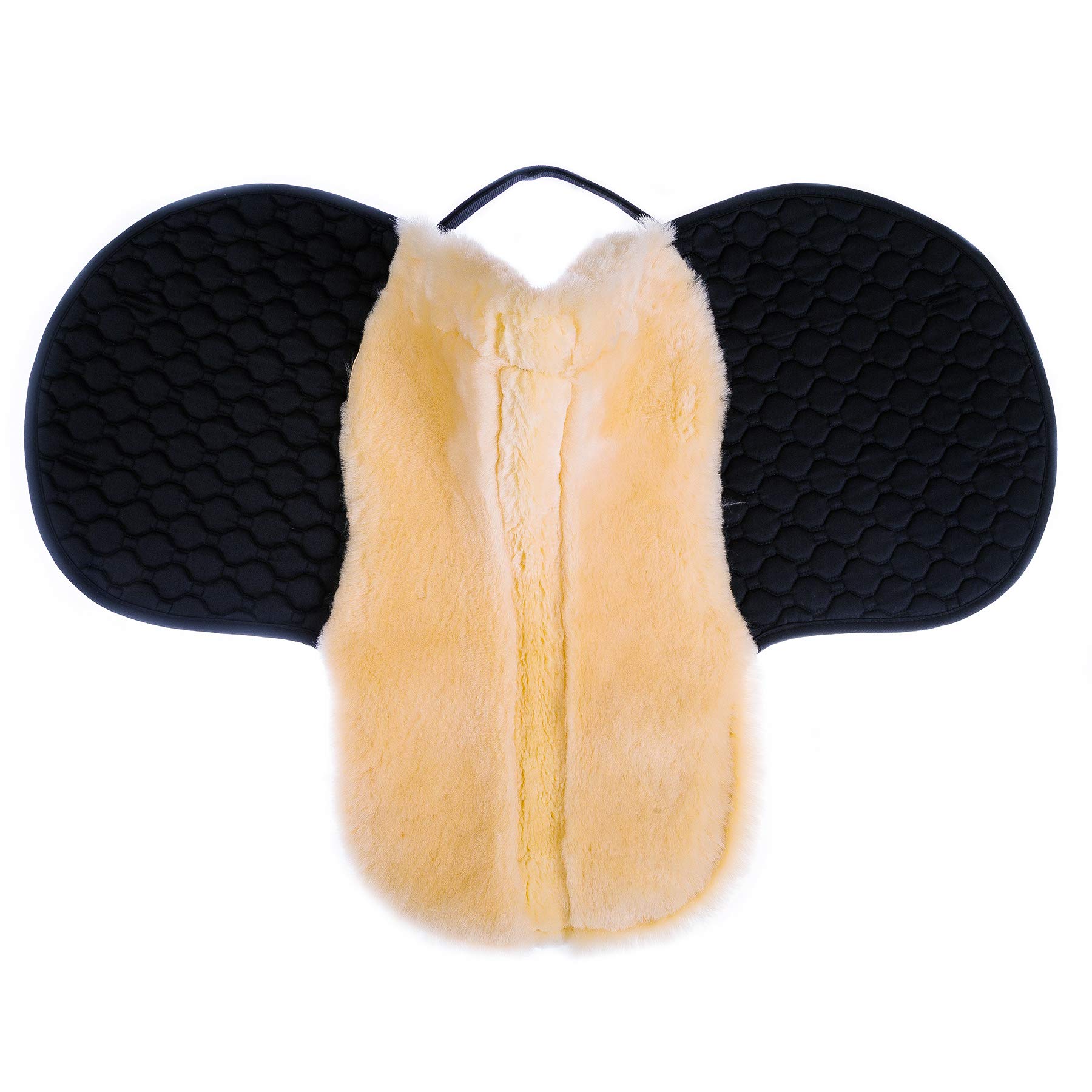 Echtes Lammfell Sattelkissen Sattel Dressur und Allzweckkissen mit Echtes Lammfell und gesteppter Baumwolle (VSS(Versatility), Schwarz mit Naturlammfell)