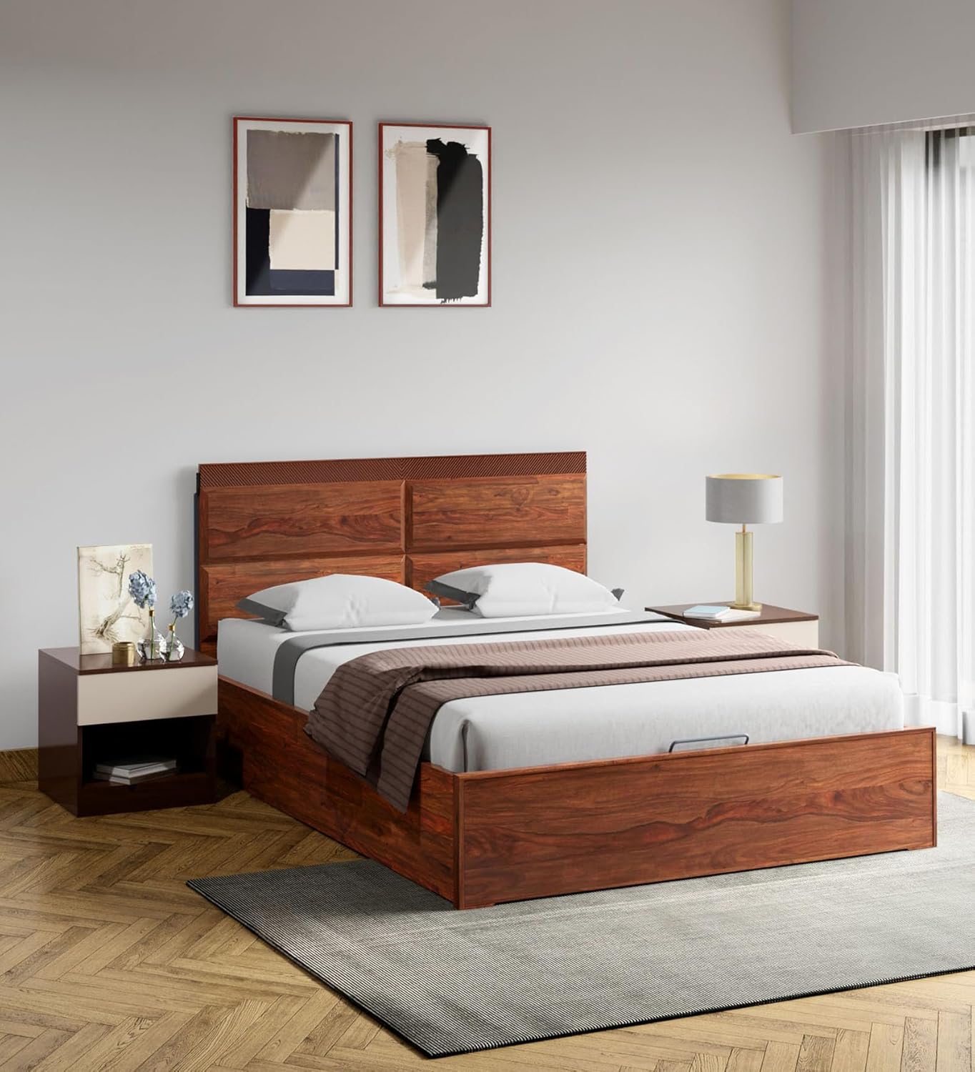 GODREJ INTERIO Goldust Pro King Size Solid Wood Sheesham Bed with Full