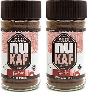 nuKAF By Gourmanity Instant Chicory Coffee Alternative with Cocoa, Brews Like Regular Coffee, Chicory Root Powder Great for Your Daily Drink, Rich in Prebiotics, Kosher, 3.5oz jar (Pack of 2)