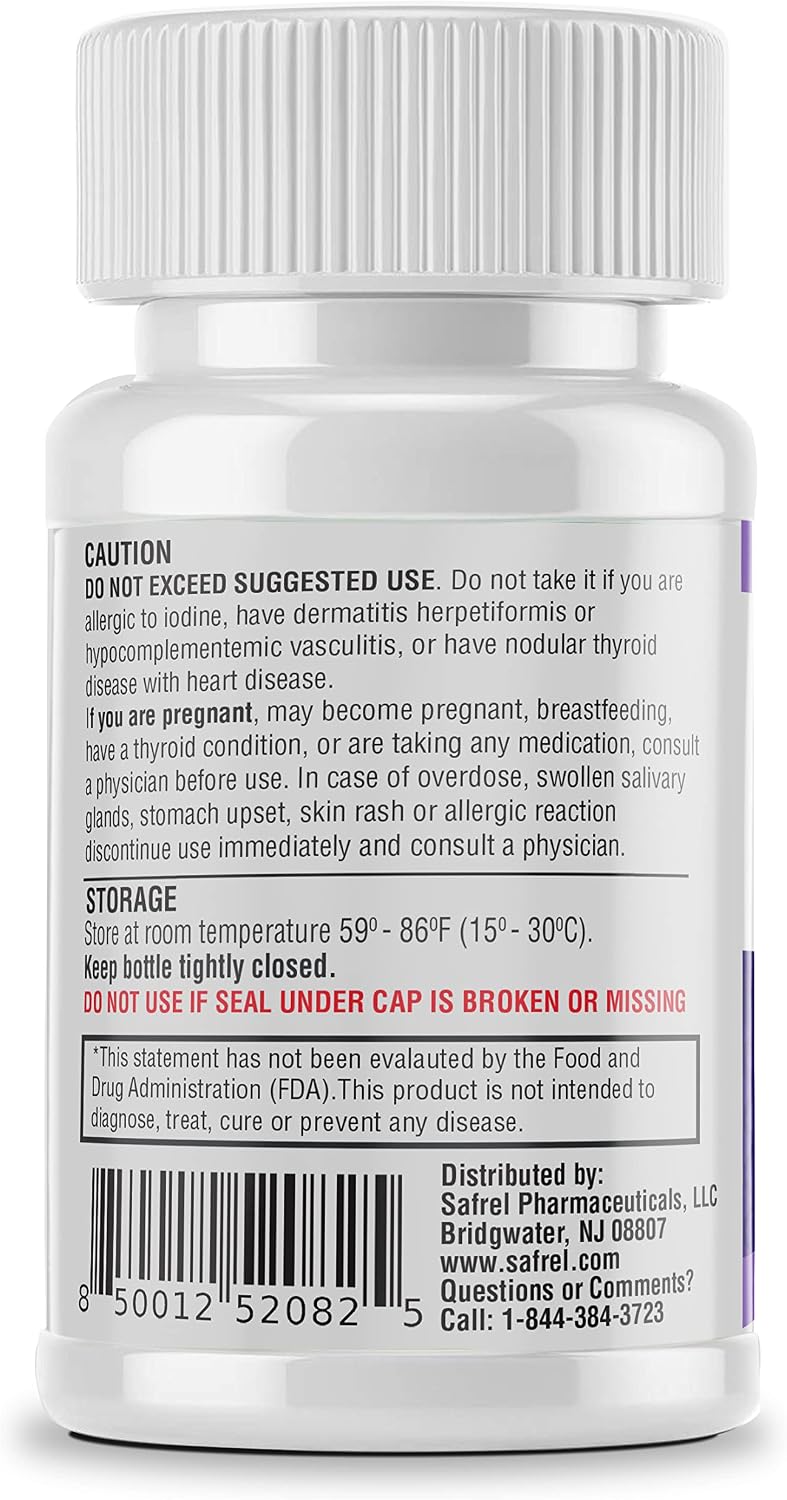 Safrel Potassium Iodide 65 mg, 60 Tablets | Thyroid Support | Made in USA | Non-GMO Verified | Ki Pills Potassium Iodine Tablets - YODO Naciente (60 Count (Pack of 1))