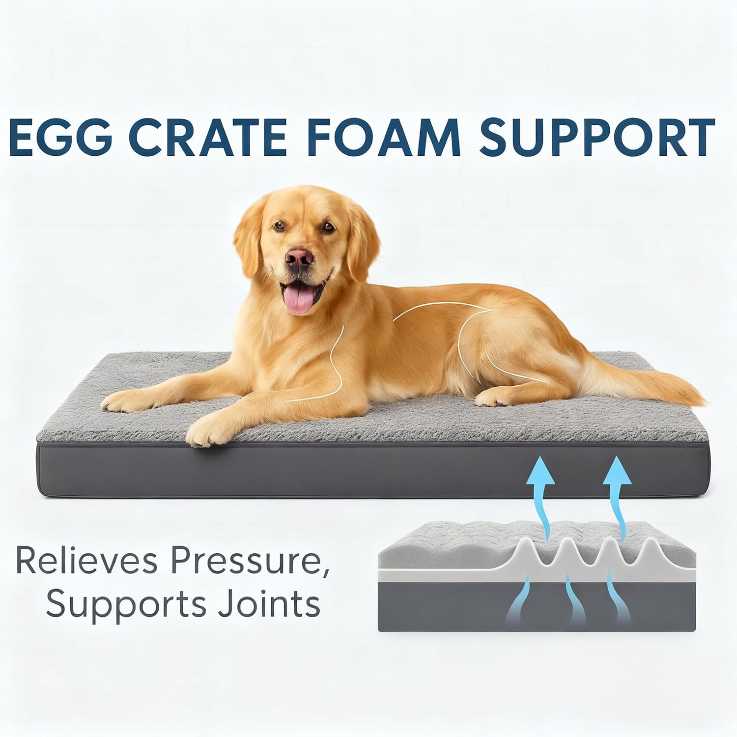 Dog Bed with Waterproof Inner Liner, Removable Cover, Egg Crate Foam Dog Beds, Easy to Clean，36×26Inch，Gray