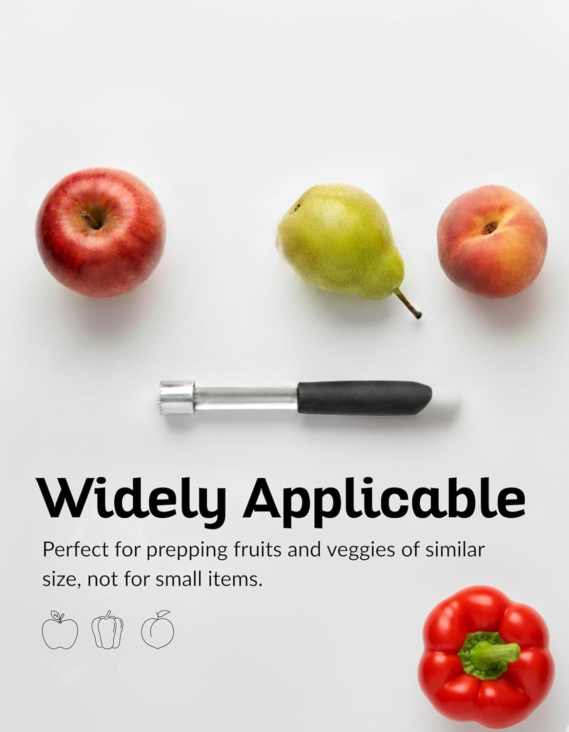 Stainless Steel Apple Corer Tool 4 Pack, Premium Fruit Core Remover Set with Serrated Blade and Ergonomic Non-Slip Handle for Apples, Pears, Peaches, Bell Peppers, Cupcakes, Dishwasher Safe